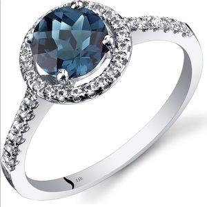 NWOT 14K White Gold London Blue Topaz Halo Ring